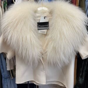 Pissenlit Ivory Cashmere Blend Jacket with Fur Collar